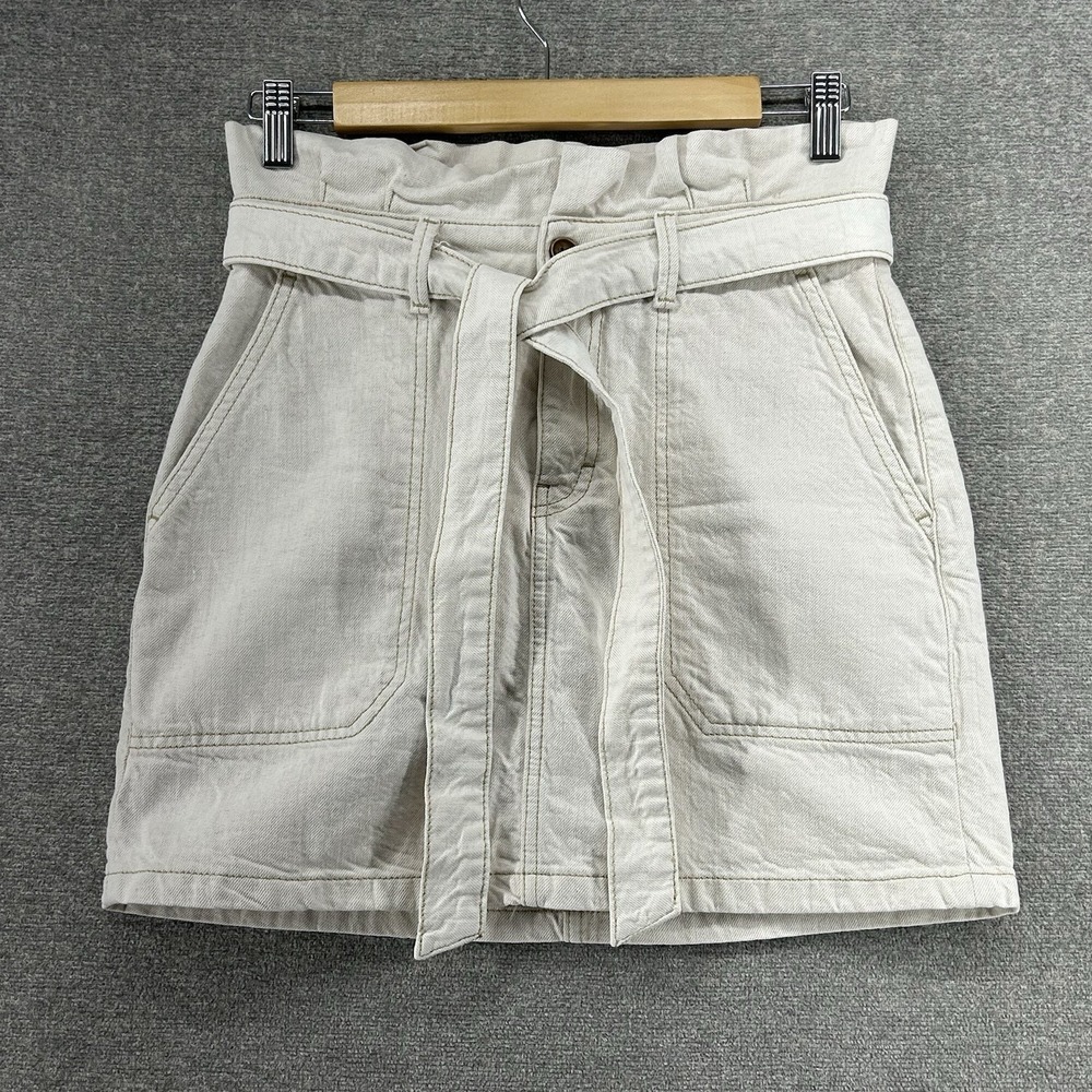 Free People Skirt Women Size 4 Ivory Belted Linen Cotton Blend Casual Summer